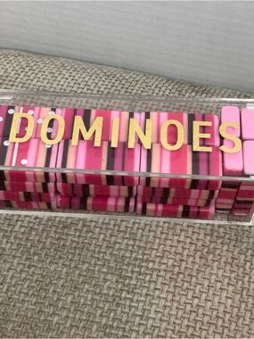 Anthropologie Domino Set Pink Striped Acrylic Dominoes Lucite Case